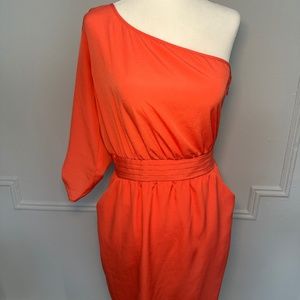 bebe Off-Shoulder Coral Dress with Pockets